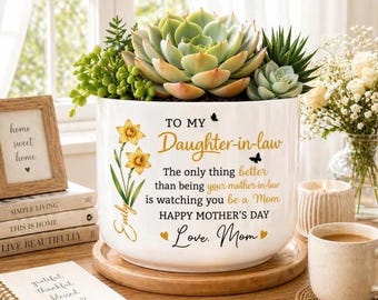 Personalized Succulent Planter for Daughter-in-Law, Mother’s Day Gift from Mom, Custom Name Flower Pot, Meaningful Family Gift