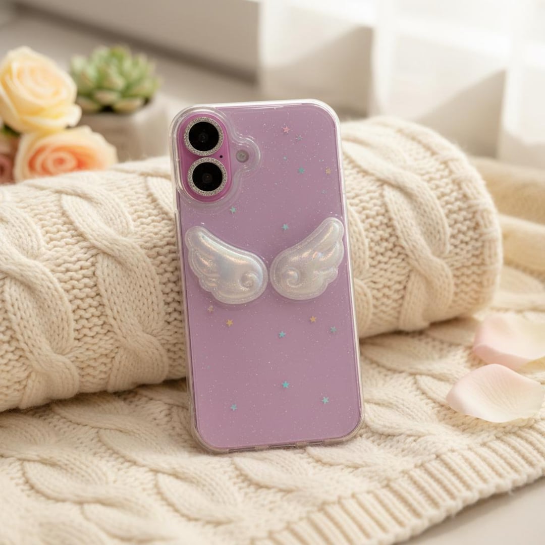 Glitter Angel Wings iPhone Case, Korean INS Style, Clear Protective ...