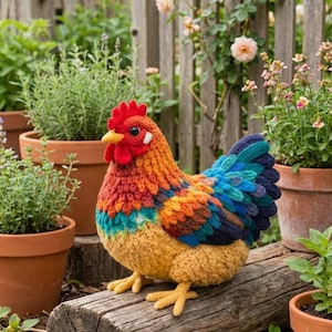 リアルな鶏のかぎ針編みパターン | ファームハウス編みぐるみ鳥 | PDFダウンロード