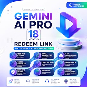 Gemini AI Pro 18 Month Access Redeem Code Included Instant Digital Delivery