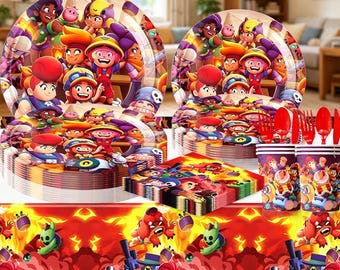 Brawl Stars Themed Party Supplies Set for 8 Guests, Disposable Tableware Decorations