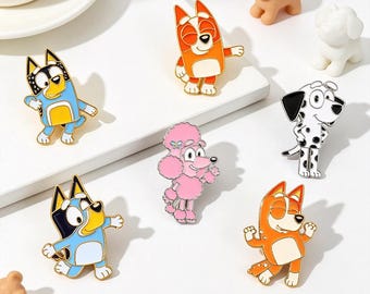 Bluey Bingo Cocoa Enamel Pin, Cattle Dog Animal Badge, Fan Art Design