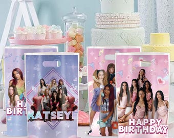 KATSEYE Birthday Party Decorations Set, KATSEYE Backdrop Banner Balloons Tablecloth Cake Toppers gift bags