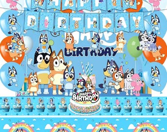Bluey Verjaardagsversieringen, Feestdecoraties, Feestartikelen, Ballonnen, Banner, Achtergrond, Tafelkleed, Taartdecoratie, Cupcaketoppers