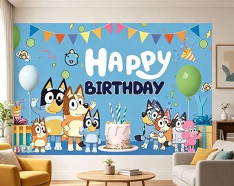 Bluey Verjaardagsfeestje Decoratie Achtergrond