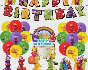 Teletubbies Birthday Party Decorations Set | Banner, Balloons, Cake Toppers