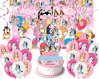 Bluey Birthday Party Decorations Kit | All-in-One Party Supplies with Backdrop Cake Toppers, Balloons