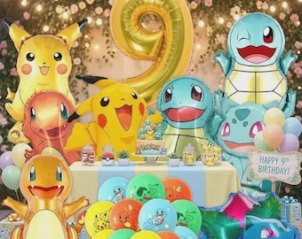 21pcs Pikacho Theme Birthday Balloons Set - Poke ball Squirtlee Bulbasar Charmande diy Foil Balloons | Anime Party Favors