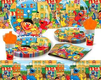 Sesame Street Birthday Party Decor Tableware Set - Plates, Banners, Tablecloths, Backdrop