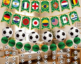 Wereldbekerfeestdecoratie 2026 Internationale vlaggenbanner Voetbaltrofee en wereldvlaggen voor sportevenementen, bars, feesten Decor in de klas