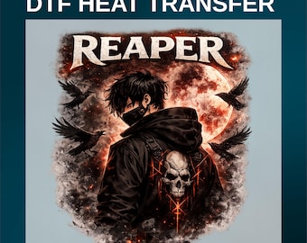 Reaper DTF Transfer, Gothic Skull Heat Transfer, Dark Anime Print, Streetwear Shirt Design, Custom