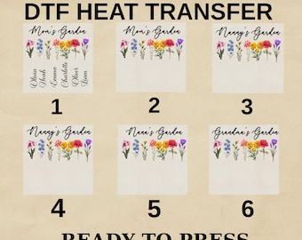 Mom Garden DTF Heat Transfer Bundle, Personalized Flower Designs, Ready To Press