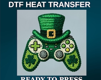 St Patrick Gamer Controller DTF Transfer, Lucky Shamrock Gaming Print
