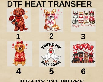 Custom DTF Heat Transfer Valentine Pets Ready To Press  Dog, Cat Design