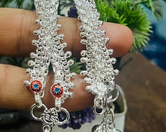 925 Sterling Silver Payal Anklet Pair, Handmade Indian Anklets, Traditional Ghungroo Anklet, Hallmarked 10 Inch Silver Jewelry Gift