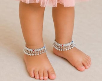 925 Sterling Silver Baby Girl Anklet 6.5 Inch | Kids Ghungroo Payal | Handmade Toddler Anklet | Baby Shower Gift | Hallmarked Silver