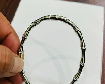 925 Sterling Silver Oval Open Bangle, Adjustable Silver Cuff Bracelet, Handmade Minimalist Jewelry, Bamboo Style Bangle, Gift for Her