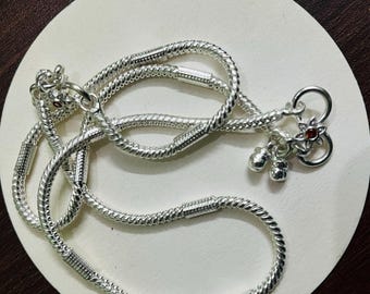 925 Silver Anklet Pair, Handmade Indian Payal, Silver Chain Anklets, Floral Charm Anklet, , Traditional Foot Jewelry Gift For Her