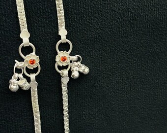 Sterling Silver Floral Charm Anklet, Minimalist Boho Jewelry, 10 Inch