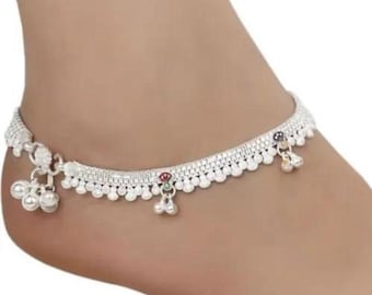 925 Sterling Silver Traditional Indian Payal Anklet 10 Inch | Handmade Bell Anklet | Ethnic Bridal Jewelry | Gift for Her