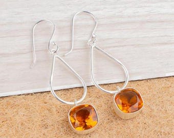 Handmade Citrine Teardrop Earrings, 925 Sterling Silver, November Birthstone Dangle Jewelry