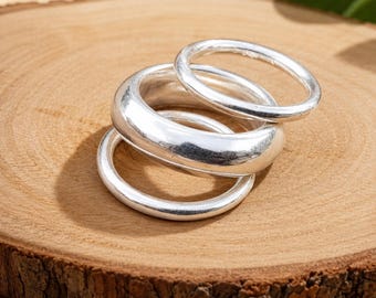Handmade Sterling Silver Dome Ring Set: Stackable Band Rings