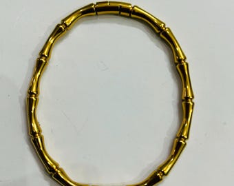 Gold Plated Oval Open Bangle, Adjustable Bamboo Style Cuff Bracelet, Handmade Gold Tone Jewelry, Minimalist Bangle, Gift for Her