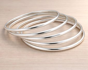 Handmade 925 Sterling Silver Bangle Set, Plain Silver Bangles, Wedding Jewelry