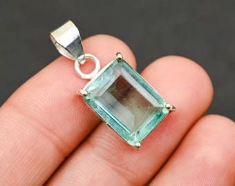 Handmade Aquamarine Pendant | Emerald Cut, 925 Sterling Silver