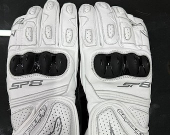 Guantes Alpinestars SP-8 V3 blancos / Guantes de moto de competición / Equipamiento de cuero para motociclistas deportivos