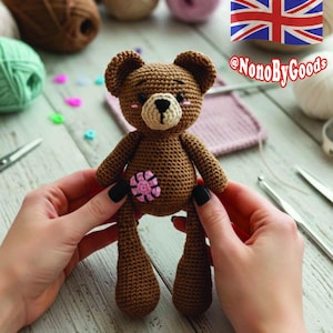 Haakpatroon teddybeer amigurumi, patroon schattig knuffeldier ENG, eenvoudige doe-het-zelf-tutorial, digitale download pdf