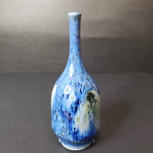 Vintage Phil Mayhew Studio Art Pottery Vase 8" Blue Drip Glaze Signed