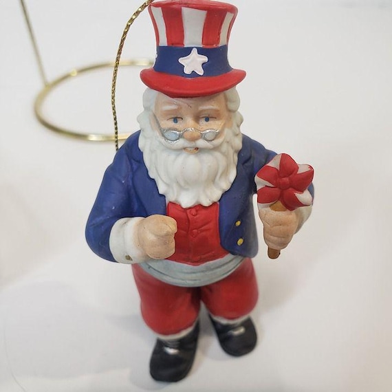Vintage 90er Jahre Weihnachtsmann Rund um die Welt Porzellan Amerika USA Ornament