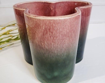 VIntage 50s Hull Mauve Pink Moss Green Clover Planter Trefoil Vase Signed
