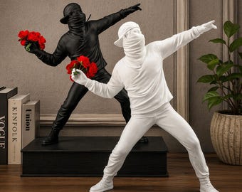 Estátua do Lançador de Flores de Banksy, Escultura de Arte Urbana em Resina, Estatueta Moderna para Decoração de Casa, Ornamento Colecionável, Presente para Amantes da Arte
