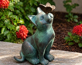 Cat Garden Statue with Butterfly, Cute Cat Outdoor Decor, Resin Animal Sculpture, Garden Yard Ornament, Gift for Cat Lovers