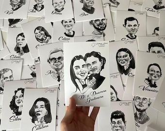 Hand-Drawn Wedding Guest Caricatures – Personalized Favor Keepsakes
