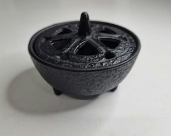 Cast Iron Incense Burner Bowl With Lid | Resin Burner | Charcoal Incense Holder | Altar Decor