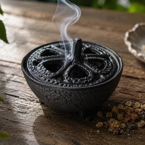 Cast Iron Incense Burner Bowl with Vented Lid – Resin & Charcoal Burner