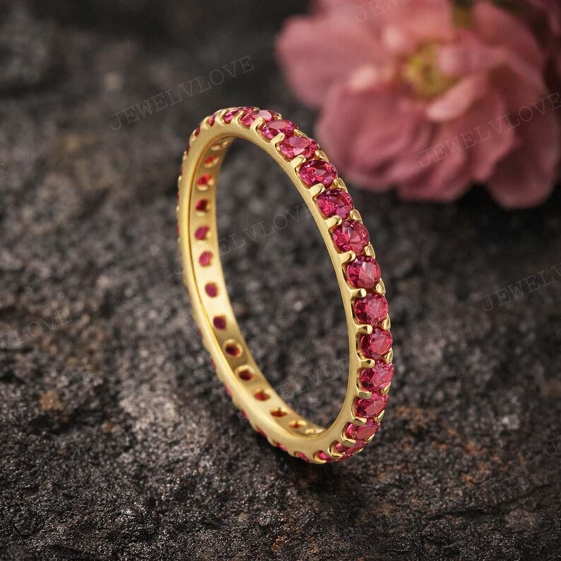 Ruby Eternity Band Gold Wedding Ring Full Eternity Stackable Ring ...