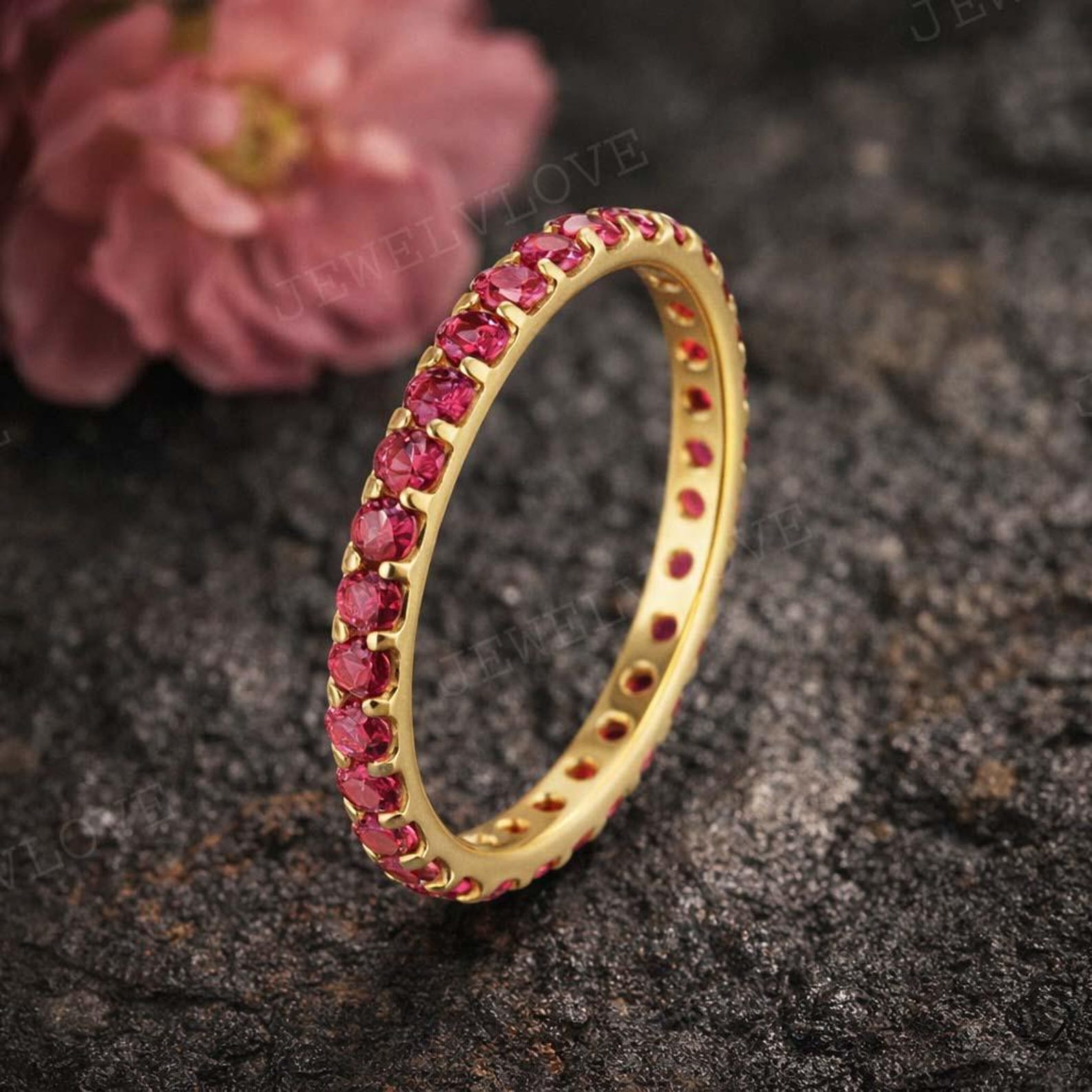Ruby Eternity Band Gold Wedding Ring Full Eternity Stackable Ring ...