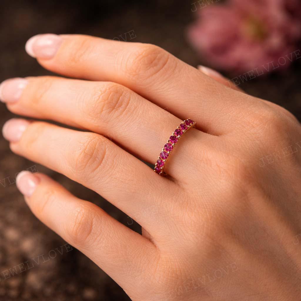 Ruby Eternity Band Gold Wedding Ring Full Eternity Stackable Ring ...