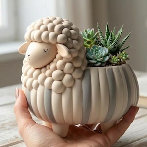 Modelo 3D de maceta moderna con forma de oveja burbuja - Maceta minimalista con forma de animal (archivo STL)