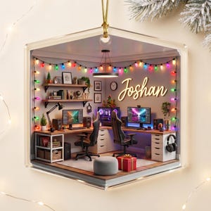 Personalized 2D Acrylic Gaming Setup Ornament, Custom Gamer Computer Room Decor, Tech Video Game Lover Gift Ornament