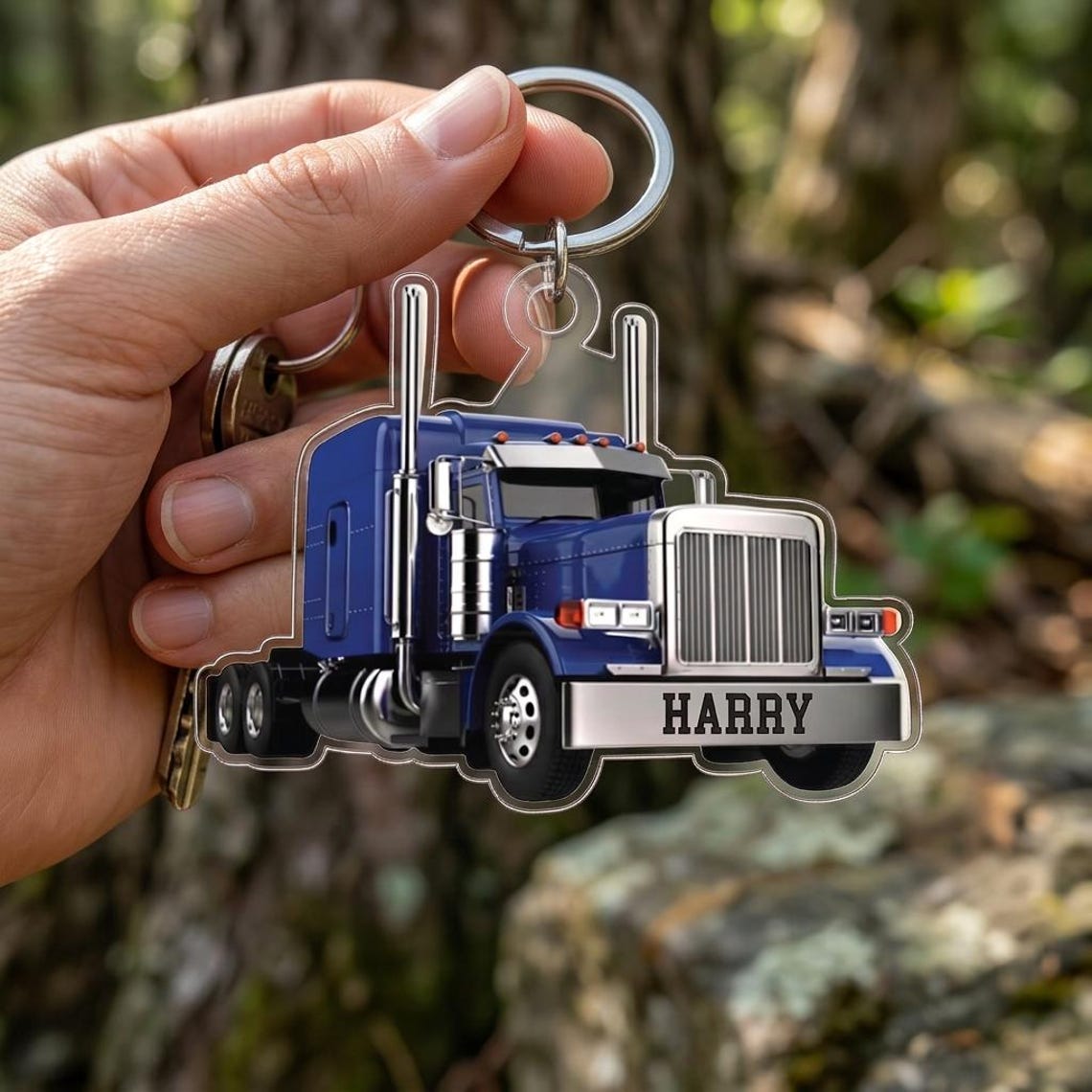 Custom Semi Truck Keychain, Personalized Trucker Name Acrylic 2D Flat ...