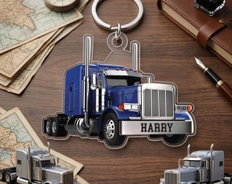 Custom Semi Truck Keychain, Personalized Trucker Name Acrylic 2D Flat Keychain, Big Rig Driver Gift, Transport Trucker Keychain