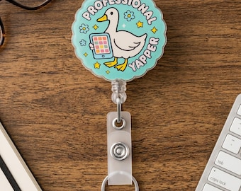 Professional Yapper Duck Badge Reel, Funny Office Humor ID Badge Holder, Sassy Work Acrylic Badge Reel, Retractable Key ID Reel