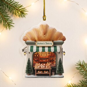 Personalized 2D Acrylic French Bakery Ornament, Custom Croissant Cafe Store Decor, Baker Pastry Chef Christmas Gift Ornament