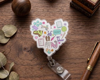 Physical Therapy Heart Badge Reel, PT Assistant ID Holder, Rehab Icons Gift, Retractable Therapy Badge Reel Clip