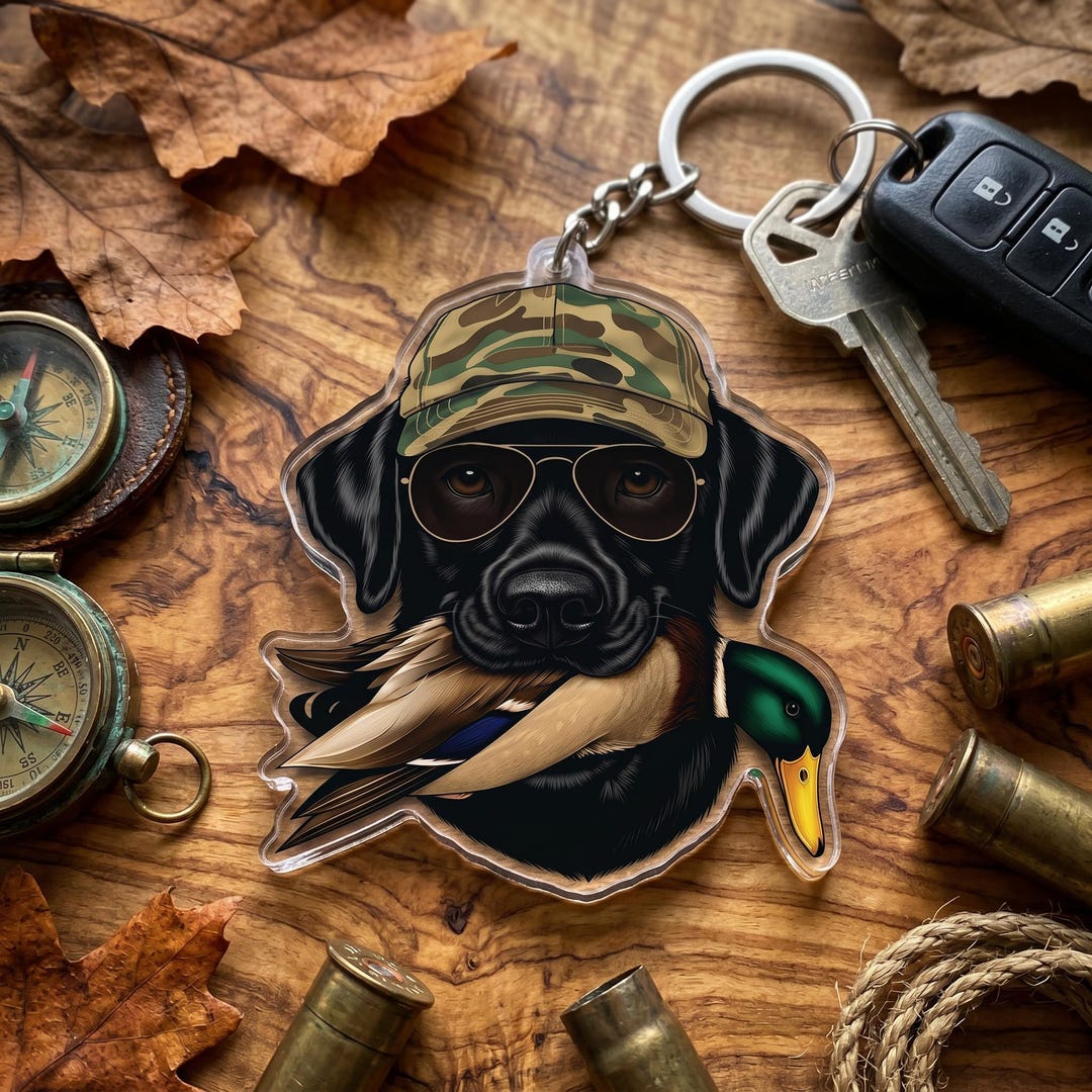 Hunting Dog Keychain, Black Lab With Duck Acrylic Keychain, Hunter Gift ...